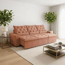 Sofá Retrátil Sunset Design 230m Suede Elegante 3 Lugares com Sistema Reclinável Milão Laranja