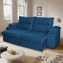 Sofá Retrátil Tesla 2,80m USB e Porta Copo Suede Azul