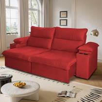 Sofá Retrátil Tesla 2,80m USB e Porta Copo Suede Vermelho