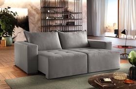 Sofá Retrátil Urano Prata 2.20cm Almofadas Soltas