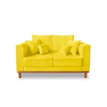 Sofá Retro Viena 02 Lugares Com Base de Madeira Suede Amarelo - Madeira Prima Deccor