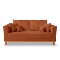 Sofá Retro Viena 3 Lugares Com Base de Madeira Suede Terracota - Madeira Prima Deccor