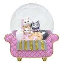 Sofá rosa Mingfuxin Cat Snow Globe, decoração infantil, 15x16cm Sofá rosa Mingfuxin Cat Snow Globe, decoração infantil, 15x16cm