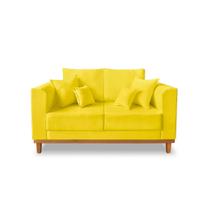Sofá Rustico Viena 02 Lugares Com Almofadas Decorativa Suede Amarelo - Madeira Prima Deccor
