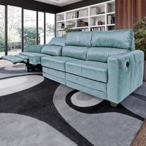 Sofá Sala de Cinema Elétrico Maldivas Reclinável Retrátil 4 Lugares 281cm Couro Azul Celeste G40 - Gran Belo