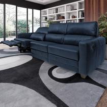 Sofá Sala de Cinema Elétrico Maldivas Reclinável Retrátil 4 Lugares 281cm Couro Azul Marinho Brilho G40 - Gran Belo