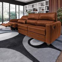 Sofá Sala de Cinema Elétrico Maldivas Reclinável Retrátil 4 Lugares 281cm Couro Conhaque Brilho G40 - Gran Belo