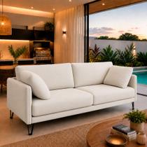 Sofá Sala de Estar Atena Fixo Pés de Ferro 194cm 3 Lugares Bouclê Off White M1 - Monari Design Sofá Sala de Estar Atena Fixo Pés de Ferro 194cm 3 Lugares Bouclê Off White M1 - Monari Design