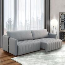Sofá Sala de Estar Bipartido 260cm Retrátril com Detalhe Lateral em PU Comala Linho Cinza G93 - Gran Belo Sofá Sala de Estar Bipartido 260cm Retrátril com Detalhe Lateral em PU Comala Linho Cinza G93 - Gran Belo