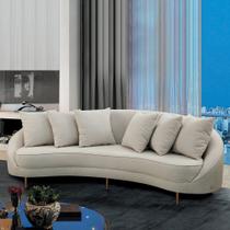 Sofá Sala de Estar Curvo Design Moderno 270cm com Almofadas Pés de Madeira Sina Linho Bege G93 - Gran Belo Sofá Sala de Estar Curvo Design Moderno 270cm com Almofadas Pés de Madeira Sina Linho Bege G93 - Gran Belo