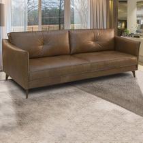 Sofá Sala de Estar Decorativo Living 184cm Pés de Madeira Peoria Couro Marrom Chocolate Manchado G93 - Gran Belo