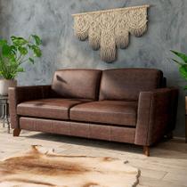 Sofá Sala de Estar Living 3 Lugares 240cm Presley Pés Madeira Couro Marrom Manchado G52 - Gran Belo Sofá Sala de Estar Living 3 Lugares 240cm Presley Pés Madeira Couro Marrom Manchado G52 - Gran Belo