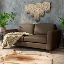 Sofá Sala de Estar Living 3 Lugares 260cm Presley Pés Madeira Couro Capuccino G52 - Gran Belo