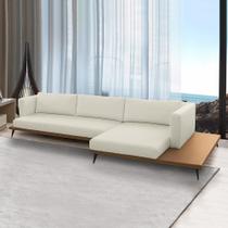 Sofá Sala de Estar Living Design Moderno 330cm Mesa Lateral Pés de Ferro Manacor Linho e PU Bege/Caramelo Manchado G93 - Gran Belo