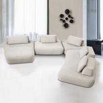 Sofá Sala de Estar Modulado Design Moderno 615cm Pés de Madeira Appa Veludo Bege G93 - Gran Belo Sofá Sala de Estar Modulado Design Moderno 615cm Pés de Madeira Appa Veludo Bege G93 - Gran Belo
