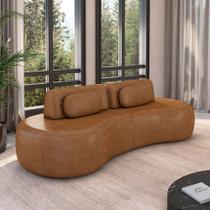 Sofá Sala de Estar Modulado França 240cm Encosto Articulável com Almofadas PU Caramelo G45 - Gran Belo Sofá Sala de Estar Modulado França 240cm Encosto Articulável com Almofadas PU Caramelo G45 - Gran Belo