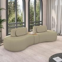 Sofá Sala de Estar Modulado França 302cm com Encosto Articulável Mesa Central e Almofadas Bouclê Bege G45 - Gran Belo