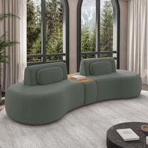 Sofá Sala de Estar Modulado França 302cm com Encosto Articulável Mesa Central e Almofadas Veludo Cinza Escuro G45 - Gran Belo