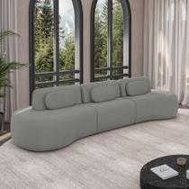 Sofá Sala de Estar Modulado França 326cm Encosto Articulável com Almofadas Veludo Cinza G45 - Gran Belo Sofá Sala de Estar Modulado França 326cm Encosto Articulável com Almofadas Veludo Cinza G45 - Gran Belo