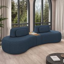Sofá Sala de Estar Modulado França 342cm com Encosto Articulável Mesa Central e Almofadas Linho Azul G45 - Gran Belo Sofá Sala de Estar Modulado França 342cm com Encosto Articulável Mesa Central e Almofadas Linho Azul G45 - Gran Belo