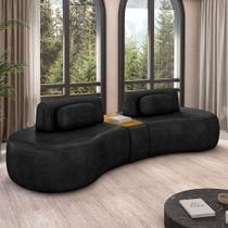 Sofá Sala de Estar Modulado França 342cm com Encosto Articulável Mesa Central e Almofadas PU Preto G45 - Gran Belo Sofá Sala de Estar Modulado França 342cm com Encosto Articulável Mesa Central e Almofadas PU Preto G45 - Gran Belo