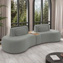 Sofá Sala de Estar Modulado França 342cm com Encosto Articulável Mesa Central e Almofadas Veludo Cinza G45 - Gran Belo Sofá Sala de Estar Modulado França 342cm com Encosto Articulável Mesa Central e Almofadas Veludo Cinza G45 - Gran Belo