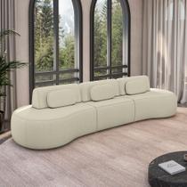 Sofá Sala de Estar Modulado França 366cm Encosto Articulável com Almofadas Bouclê OffWhite G45 - Gran Belo Sofá Sala de Estar Modulado França 366cm Encosto Articulável com Almofadas Bouclê OffWhite G45 - Gran Belo