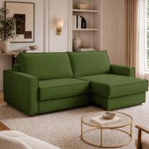 Sofá Sala de Estar Nilo Retratil Manual 240cm 4 Lugares Bouclê Verde Claro M1 - Monari Design