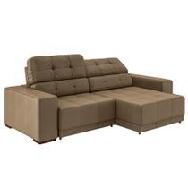 Sofá Sala de Estar Retrátil e Reclinável 3 Lugares Lisboa 230cm Couro Bege - Gran Belo Sofá Sala de Estar Retrátil e Reclinável 3 Lugares Lisboa 230cm Couro Bege - Gran Belo