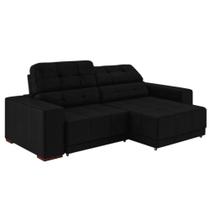 Sofá Sala de Estar Retrátil e Reclinável 3 Lugares Lisboa 230cm Couro Preto - Gran Belo Sofá Sala de Estar Retrátil e Reclinável 3 Lugares Lisboa 230cm Couro Preto - Gran Belo