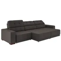 Sofá Sala de Estar Retrátil e Reclinável 5 Lugares Lisboa 320cm Couro Cinza G58 - Gran Belo