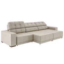 Sofá Sala de Estar Retrátil e Reclinável 5 Lugares Lisboa 350cm Couro Off White - Gran Belo