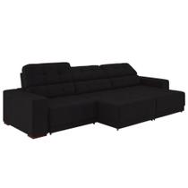 Sofá Sala de Estar Retrátil e Reclinável 5 Lugares Lisboa 350cm Couro Preto - Gran Belo