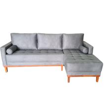 Sofá Sala Descanso C/ Chaise Resty Tec. Suede 220cm LD DIREITO cor Cinza