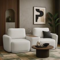 Sofá Sala Modulado 271cm com Console USB Luminária Brumma Bouclê K01 - D'Rossi Sofá Sala Modulado 271cm com Console USB Luminária Brumma Bouclê K01 - D'Rossi