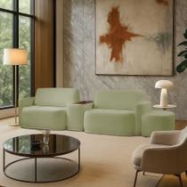 Sofá Sala Modulado 279cm Com Puff Console Usb Luminária Brumma Bouclê K01 - D'rossi Cor Verde