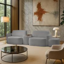 Sofá Sala Modulado 279cm com Puff Console USB Luminária Brumma Bouclê K01 - D'Rossi Sofá Sala Modulado 279cm com Puff Console USB Luminária Brumma Bouclê K01 - D'Rossi
