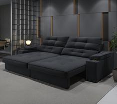 Sofá Santiago 2,30m (L) com Carregador USB e Porta Copos Retrátil e Reclinável - CIALAR MÓVEIS Sofá Santiago 2,30m (L) com Carregador USB e Porta Copos Retrátil e Reclinável - CIALAR MÓVEIS