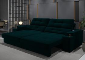 Sofá Santiago 2,30m (L) com Carregador USB e Porta Copos Retrátil e Reclinável - CIALAR MÓVEIS