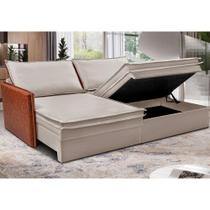 Sofá Sem Caixa Retrátil Baú 1,75m Cama inBox Grace Tecido Linho e material sintético Bege Claro