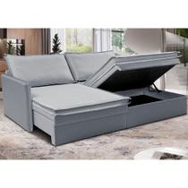 Sofá Sem Caixa Retrátil Baú 1,75m Lounge Linho Cinza Claro CamainBox