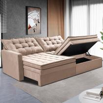 Sofá Sem Caixa Retrátil Baú 1,80m Cama inBox Secret Suede Velusoft Bege