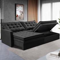 Sofá Sem Caixa Retrátil Baú 1,80m Cama inBox Secret Suede Velusoft Preto
