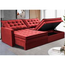 Sofá Sem Caixa Retrátil Baú 2,00m Cama inBox Secret Suede Velusoft Vermelho