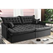 Sofá Sem Caixa Retrátil e Reclinável 1,75m Cama inBox Versátil Suede Velusoft Preto