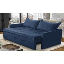 Sofá Sem Caixa Retrátil e Reclinável 1,85m com Molas Cloe Suede Azul Kaleo Decor Sofá Sem Caixa Retrátil e Reclinável 1,85m com Molas Cloe Suede Azul Kaleo Decor