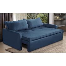 Sofá Sem Caixa Retrátil e Reclinável 1,85m com Molas Helena Suede Azul Kaleo Decor