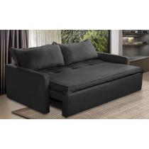 Sofá Sem Caixa Retrátil e Reclinável 1,85m com Molas Helena Suede Preto Kaleo Decor