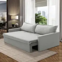 Sofá Sem Caixa Retrátil e Reclinável 1,85m com Molas Kiara Linho Cinza Adonai Estofados