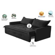 Sofá Sem Caixa Retrátil e Reclinável 2,00m com Molas Cloe Suede Preto Kaleo Decor